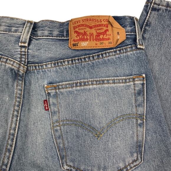 LEVI’S 501 150 Celeb Peace Denim Jean Men 30x30 Blue Straight Rare Classic Boho - Picture 9 of 13